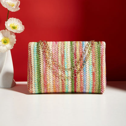 fashion crossbody bag straw lock closure simple small square bag