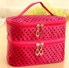 double layer cosmetic bag with large capacity to receive wave point cosmetic bag wash rinse bag