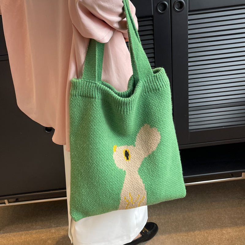 new wool bag womens large capacity knitted handbag cute rabbit commuter shoulder bag