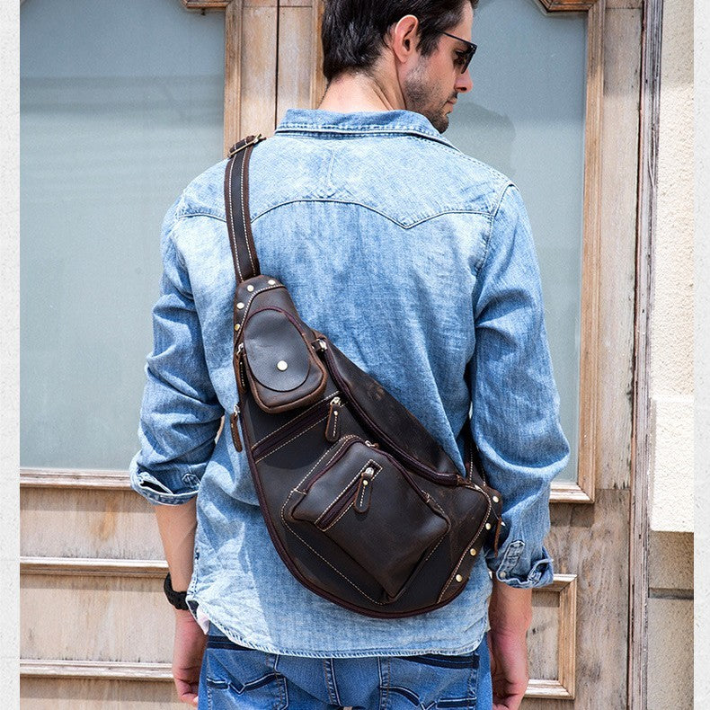 european and american retro mens chest bag crazy horseskin