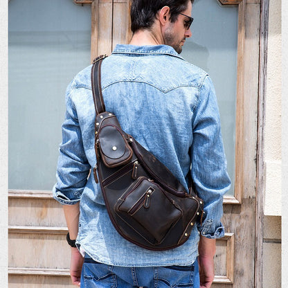 european and american retro mens chest bag crazy horseskin