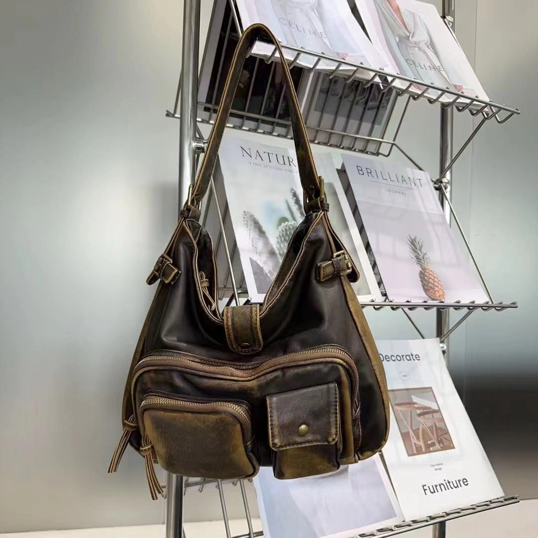 retro high grade texture multi pocket motorcycle bag