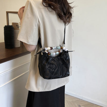 Womens Stylish Pleated Minimalist Pearl Crossbody Bag