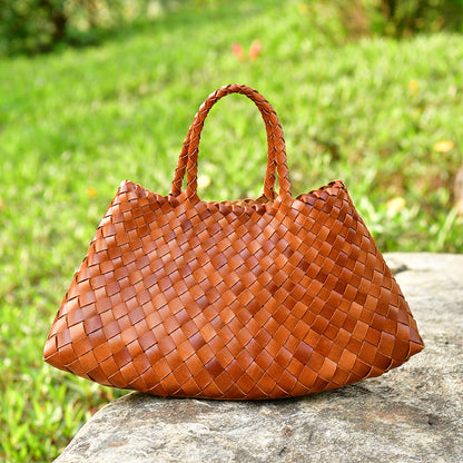 braided baotou layer cowhide pure handmade basket bag