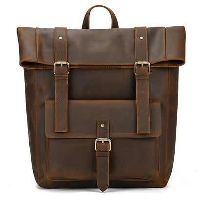 mens retro backpack crazy horse leather schoolbag