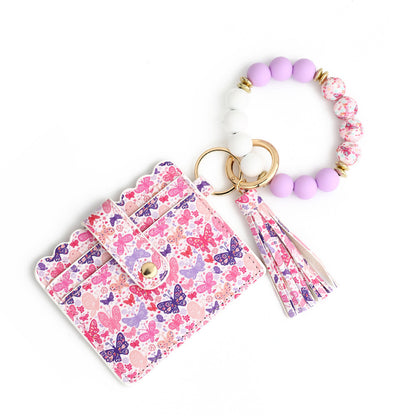 love polyurethane card holder silica gel key chain european and american printed silicone beads bracelet womens wallet