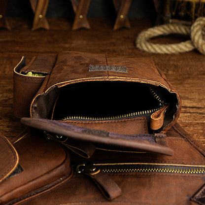 first layer oil waxed leather cowhide vintage mens outdoor leg bag waist bag