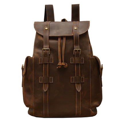 retro crazy horse leather mens backpack casual bag