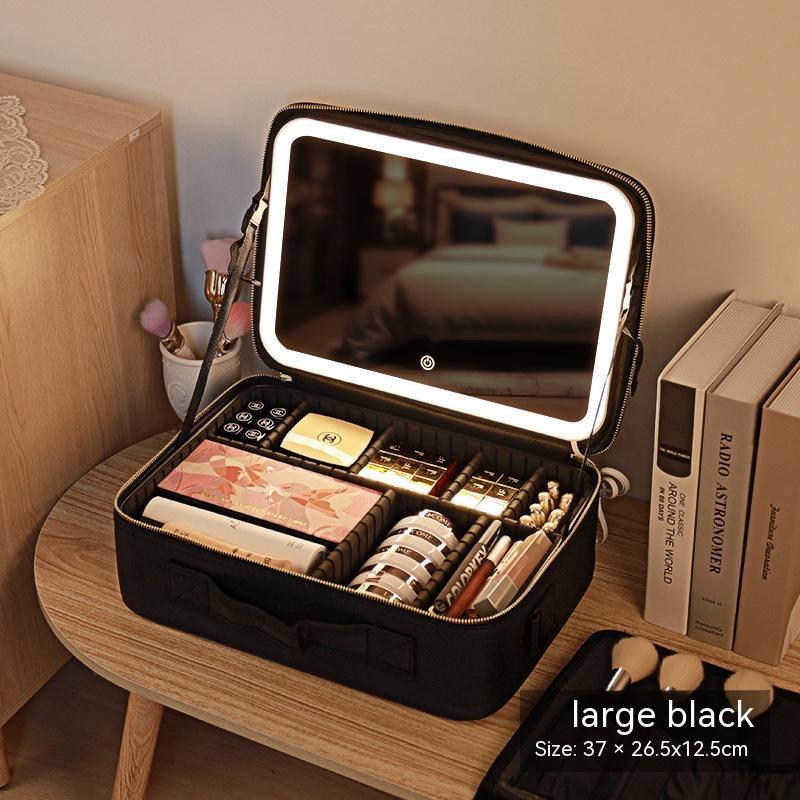 with mirror and led light cosmetic bag skin care storage box