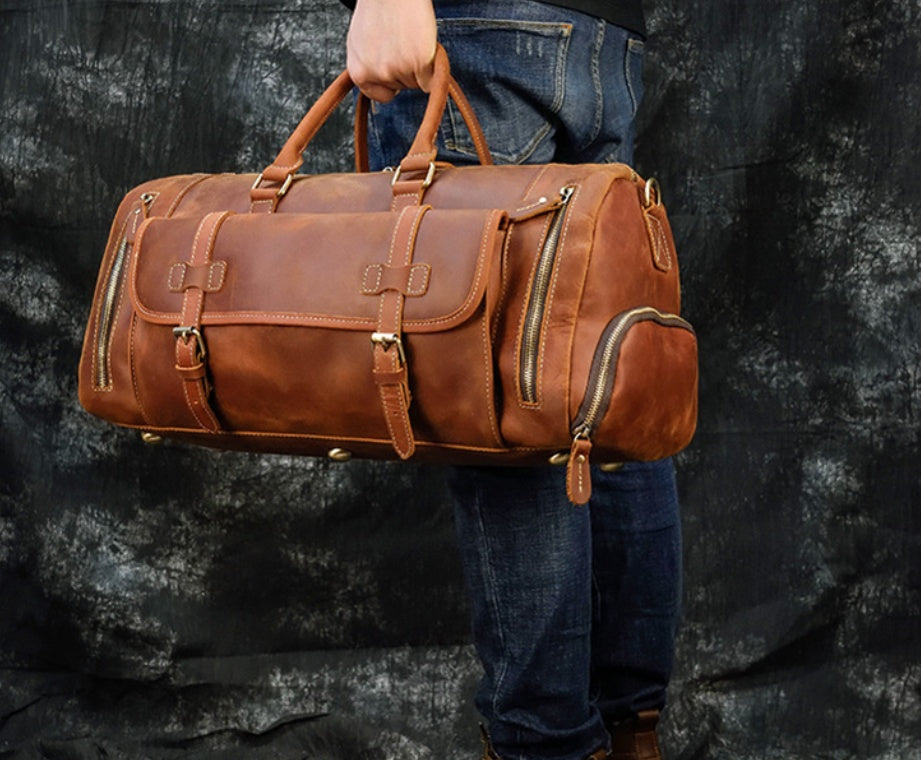 retro crazy horse leather mens travel bag