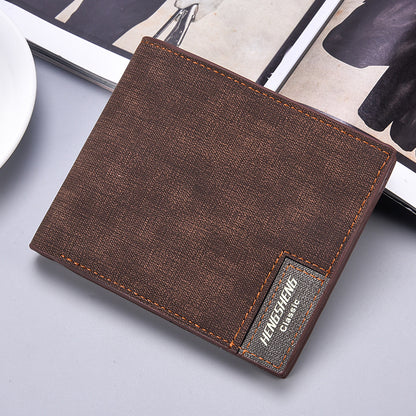 mens short casual canvas pattern thin wallet