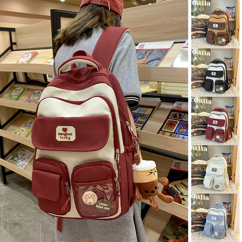 cute campus preppy backpack large capacity multi pocket bags women primary junior high school students schoolbags