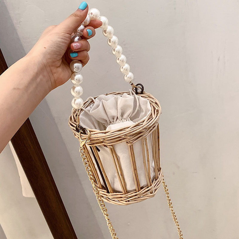 Simple Pearl Portable Straw Woven Bag