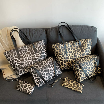 large capacity leopard print tote three piece set