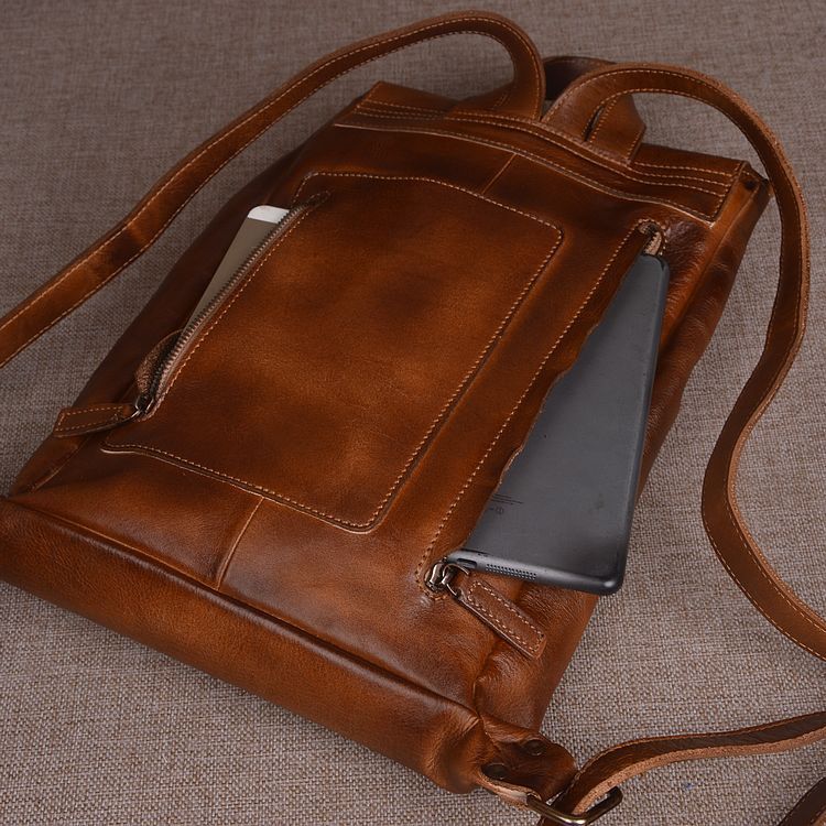 mens fashion head layer leather vegetable tanned leather bag hand polishing color personalized lady backpack large capacity computer bag