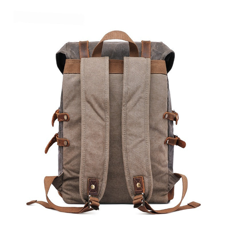 retro crazy horse leather casual canvas oil wax hiking backpack