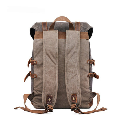 retro crazy horse leather casual canvas oil wax hiking backpack