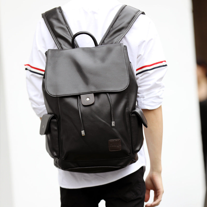 double shoulder bag mens korean style leather business trend flip flip backpack with fashion backpack student bag mens travel bag