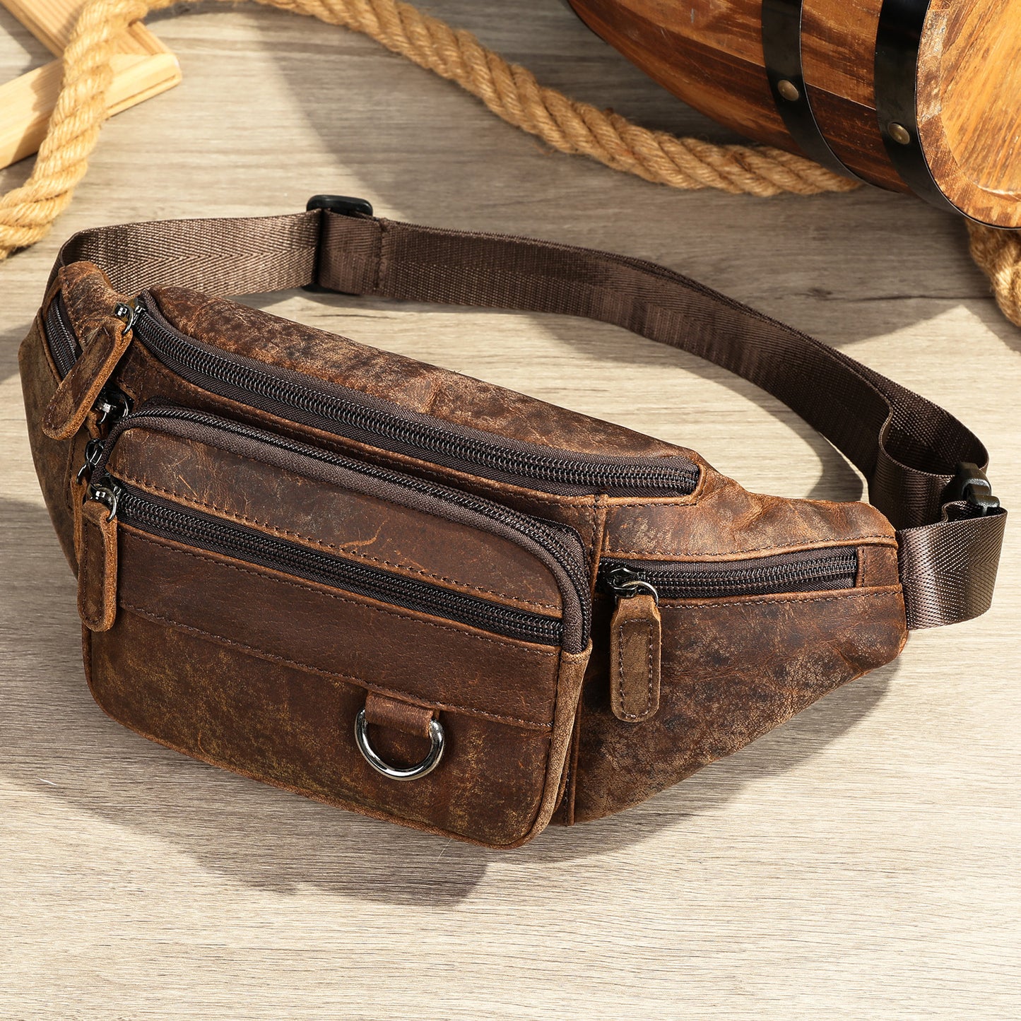 mens sheepskin mobile phone waist bag sports leisure
