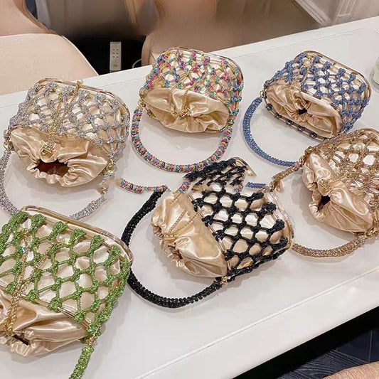 high grade heavy hand woven shiny rhinestone strip metal birdcage portable basket