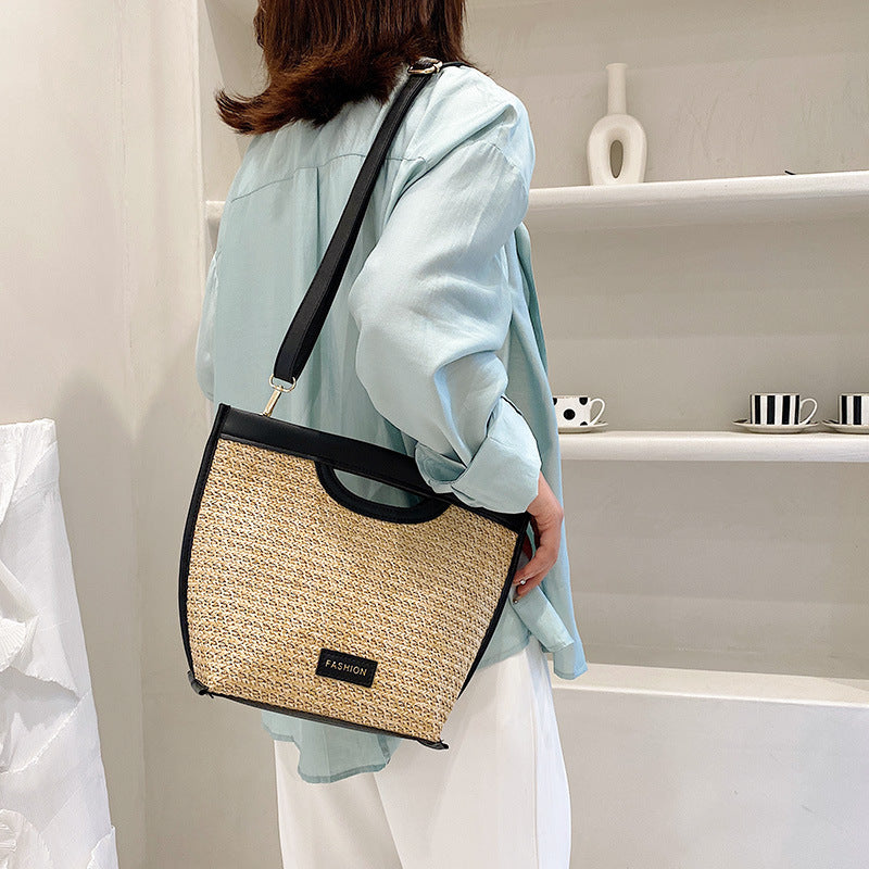 straw simple shoulder tote bag