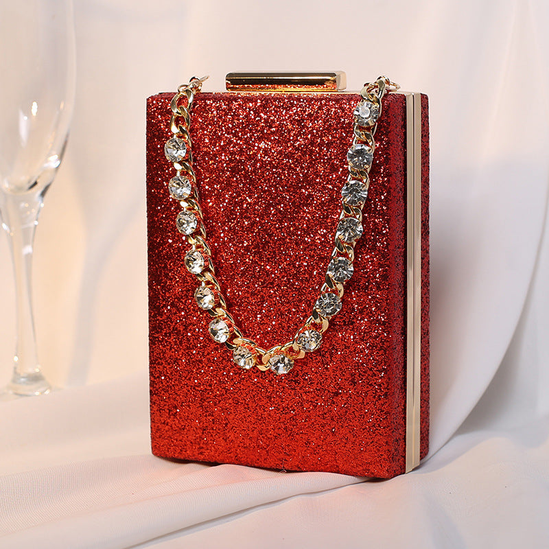 new style dinner bag with rhinestone chain portable messenger small square