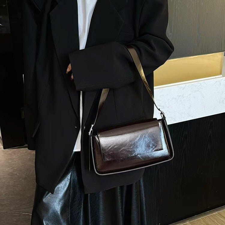 fashion winter all matching oil wax leather shoulder underarm bag