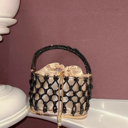 high grade heavy hand woven shiny rhinestone strip metal birdcage portable basket
