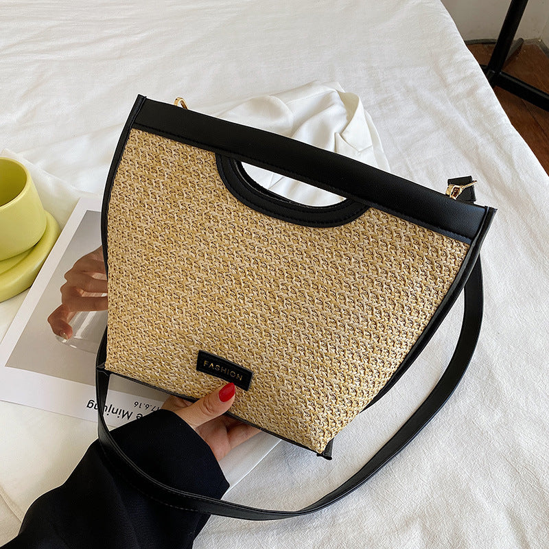 straw simple shoulder tote bag