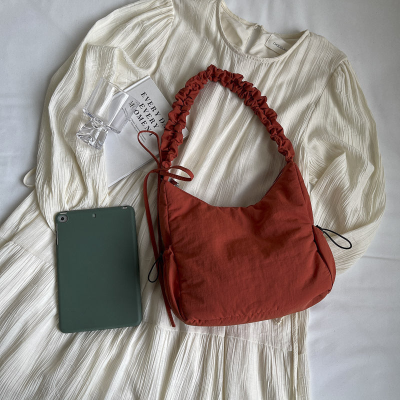 womens drawstring ruffle cloud portable shoulder messenger bag