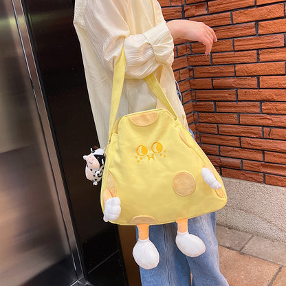 Cute Cheese Canvas One Shoulder Student Messenger Bag