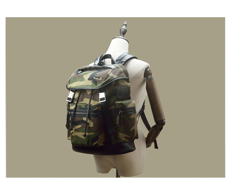 fashion camouflage canvas and leather backpack