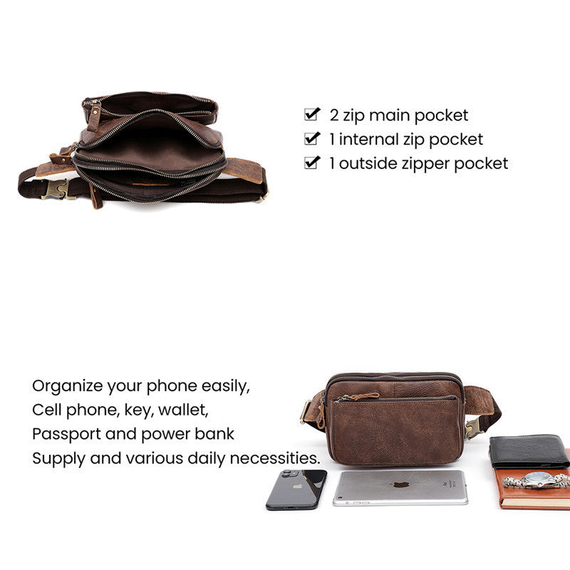 men waist bag pack casual functional money phone belt bag male unisex sling bag for belt leather hip bag chest phone purse