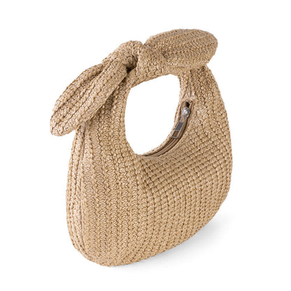 vacation style bow straw handbag clutch