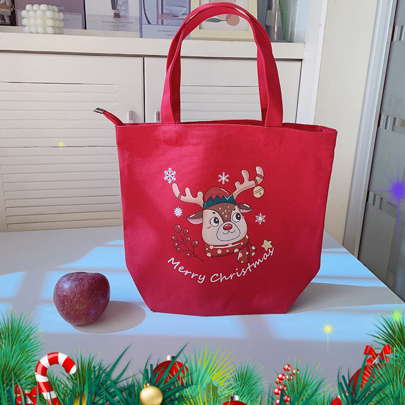 minimally handheld christmas printed canvas bag