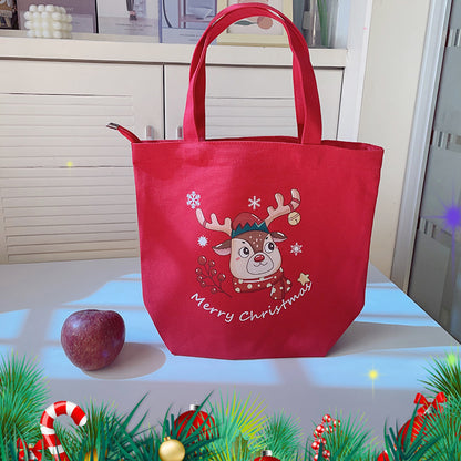 minimally handheld christmas printed canvas bag