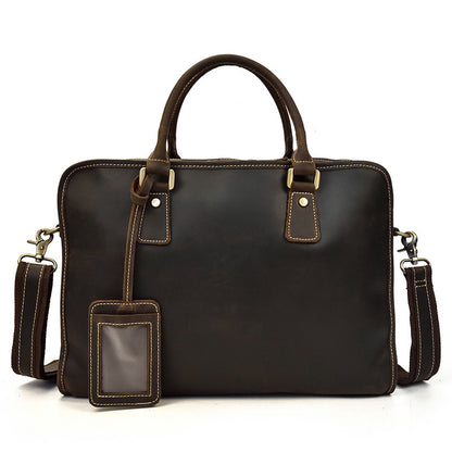 mens crazy horse leather retro commuter business bag