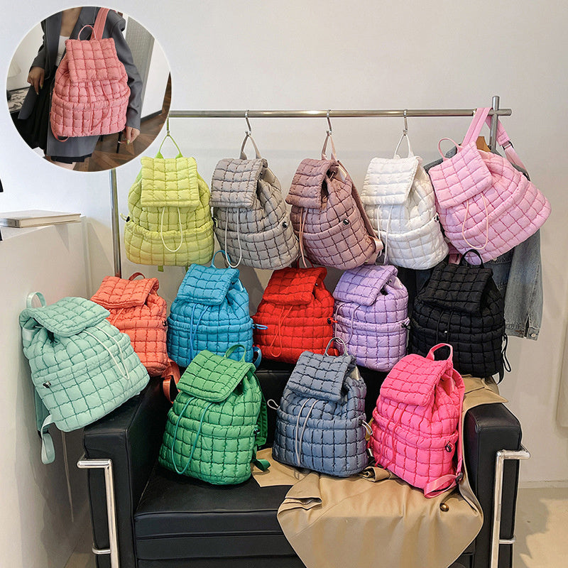 candy color quilted women backpack puffy down padded school bag large cotton travel back pack bags for women plaids shoulder bag