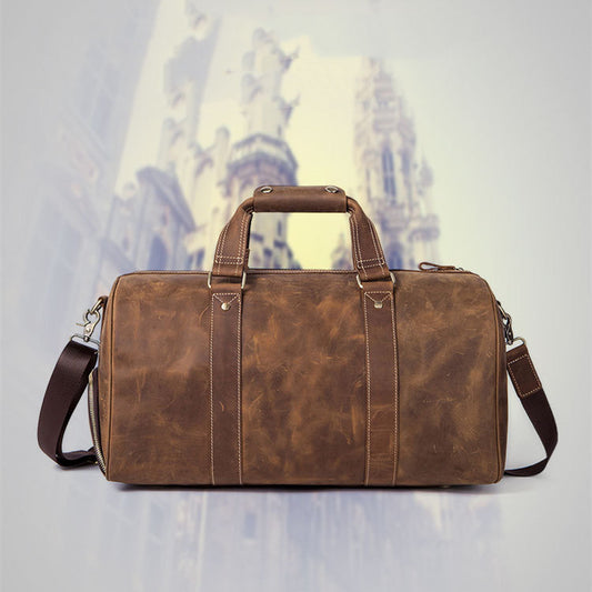 vintage crazy horse leather mens travel bag