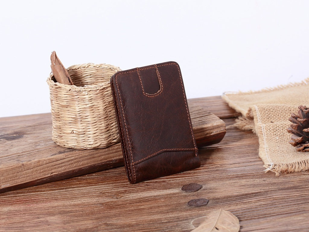 mens short leather oil wax wallet card holder