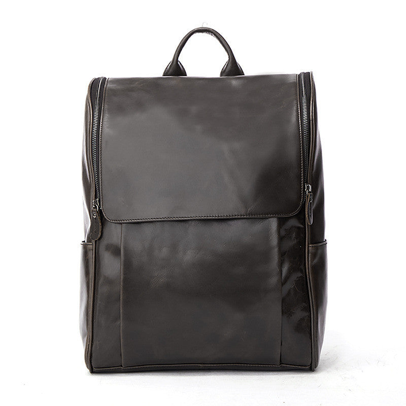 first layer leather black computer backpack