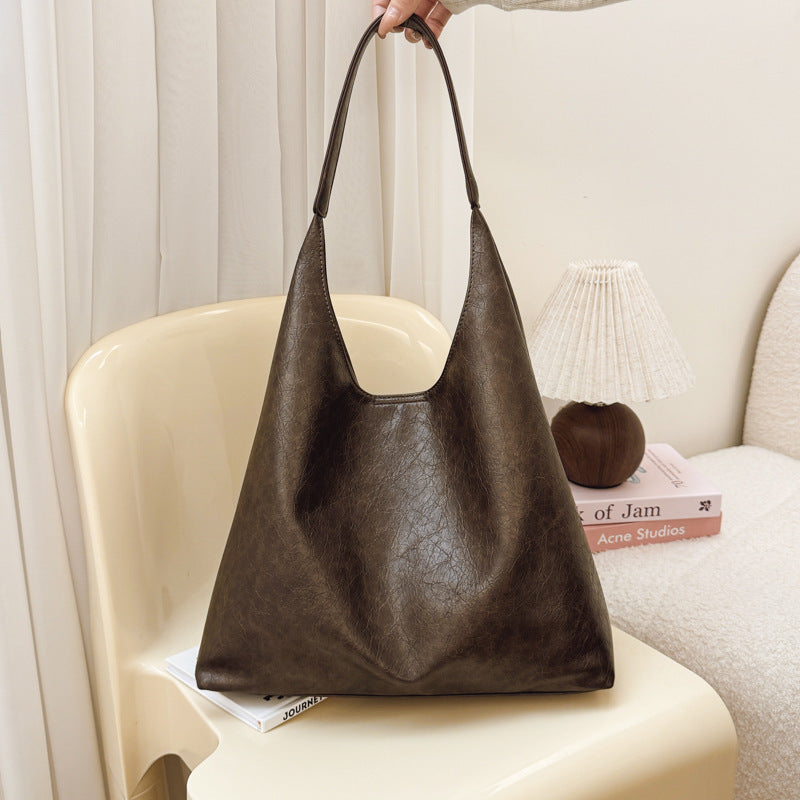 Textured Soft Leather Large Capacity Underarm Bag Commuting