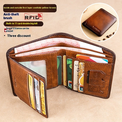 mens wallet rfid anti theft swiping ultra thin first layer cowhide