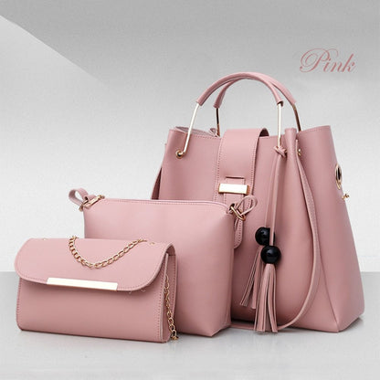 women 3pcs or set handbags pu leather shoulder bags casual tote bag tassel metal handle designer composite bags