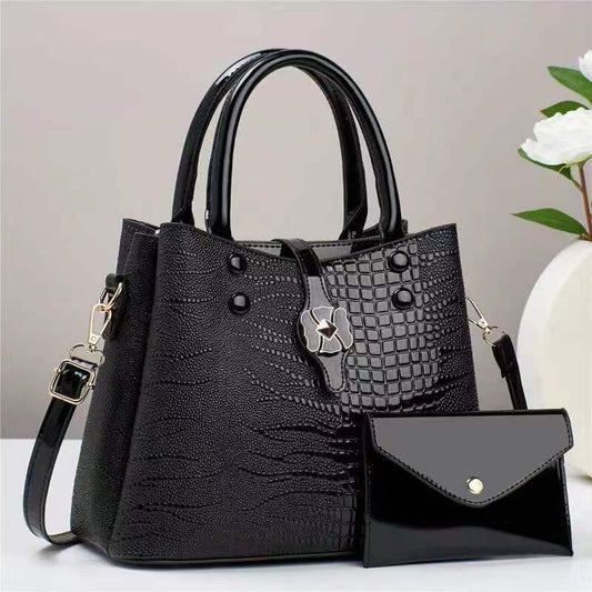 womens fashion large capacity soft leather crocodile pattern casual bag