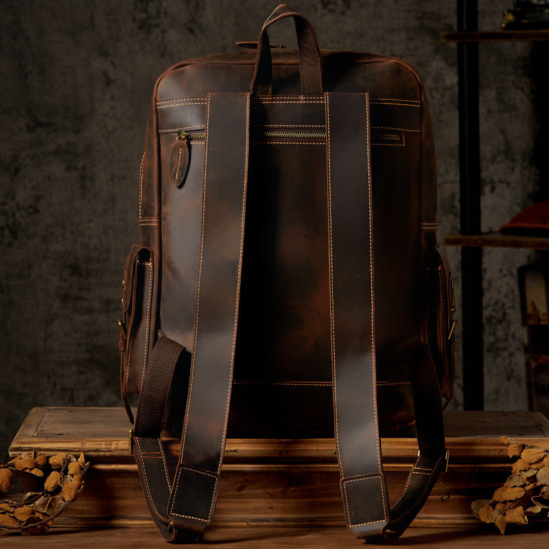 handmade crazy horse leather backpack for mens retro travel