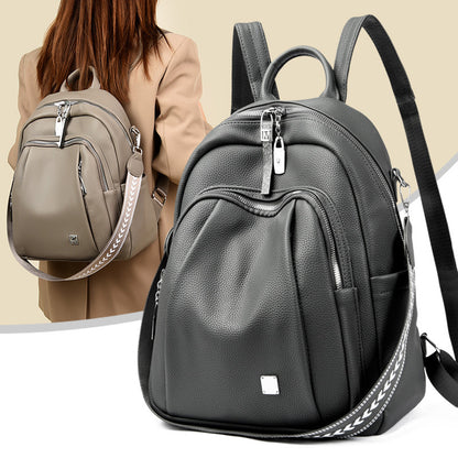 Large Capacity Soft Leather Student Backpack Trendy Travel Bag