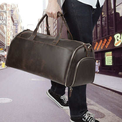 crazy horse leather retro duffel bag