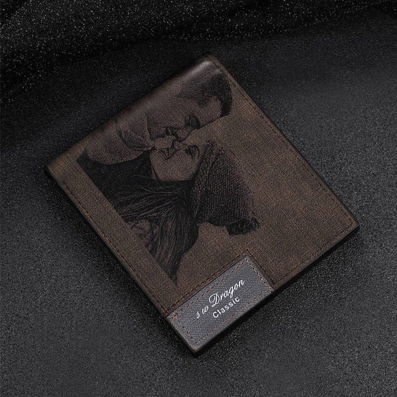 custom photo carved frosted mens short wallet