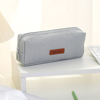 student single layer large capacity solid color square cotton and linen pencil box